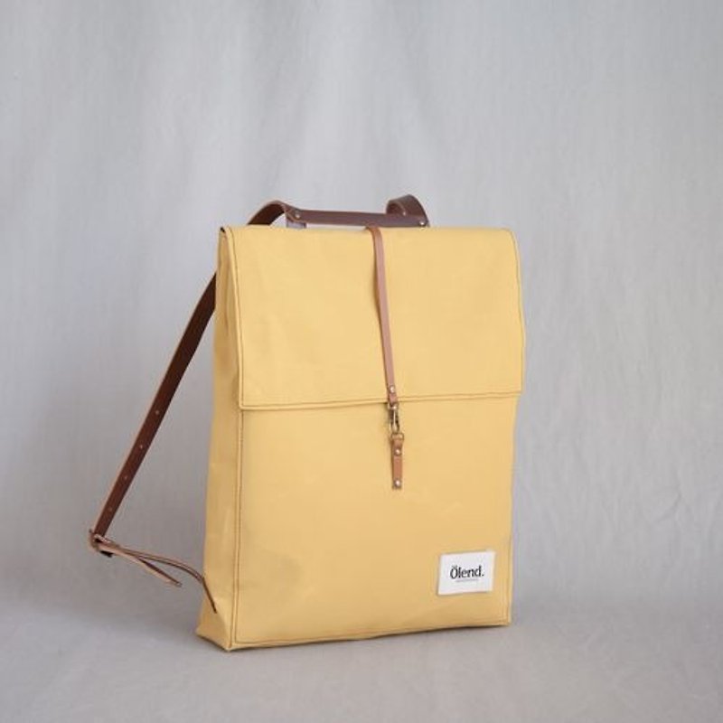 |100% handmade in Spain| Ölend Holden Fabric| Leather |Laptop bag (Mustard) - กระเป๋าเป้สะพายหลัง - วัสดุอื่นๆ สีเหลือง