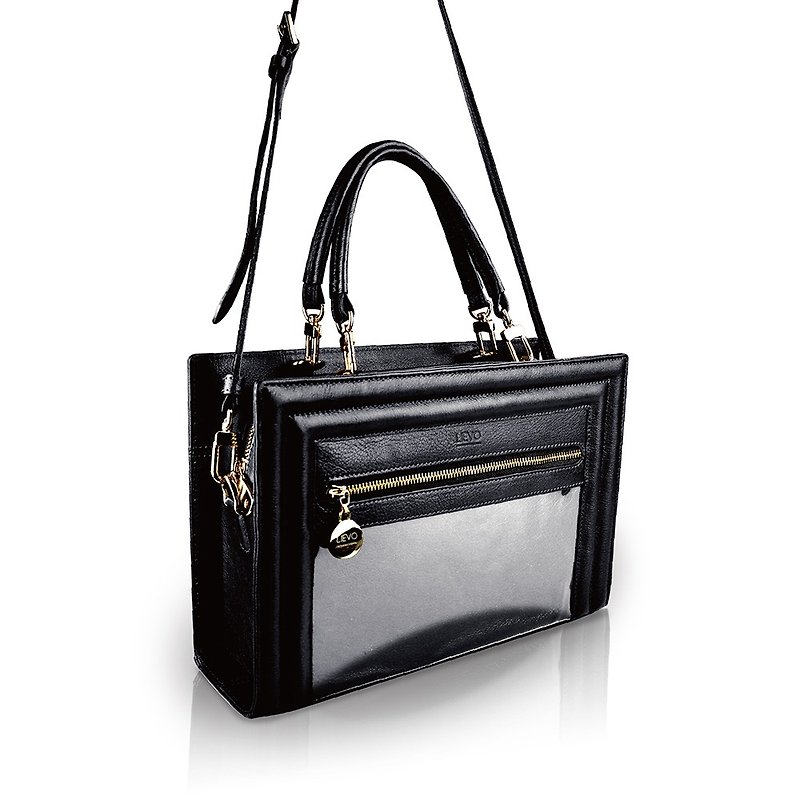 【LIEVO】 SHOW - Leather Dual-purpose Square Bag_Graphite Black - Handbags & Totes - Genuine Leather Black