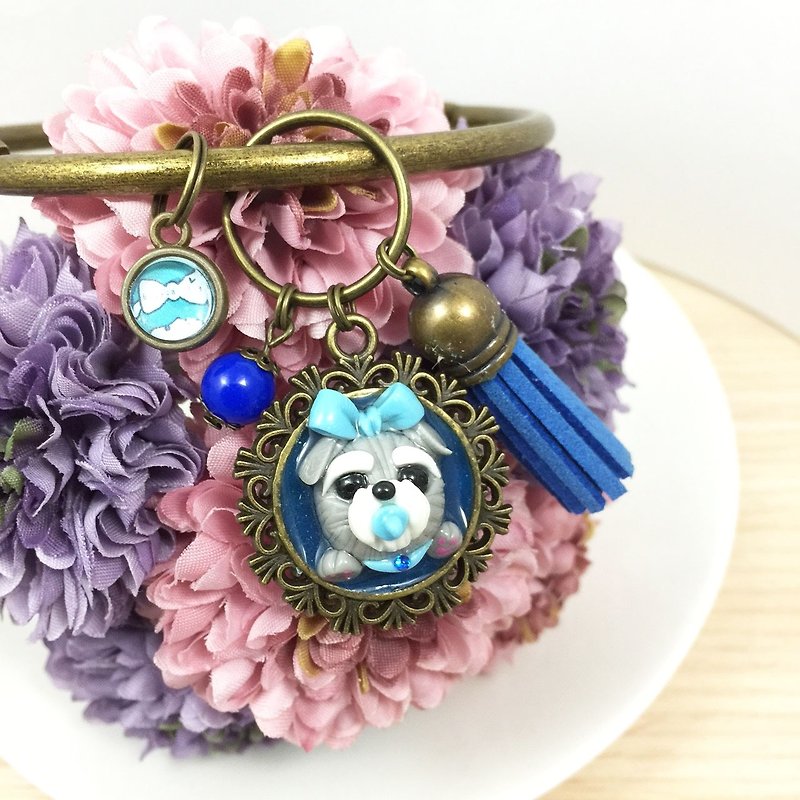Department ● baby pacifier Schnauzer dog bite blue limited edition handmade oversized key ring ● ● Made in Taiwan - ที่ห้อยกุญแจ - ดินเหนียว สีน้ำเงิน