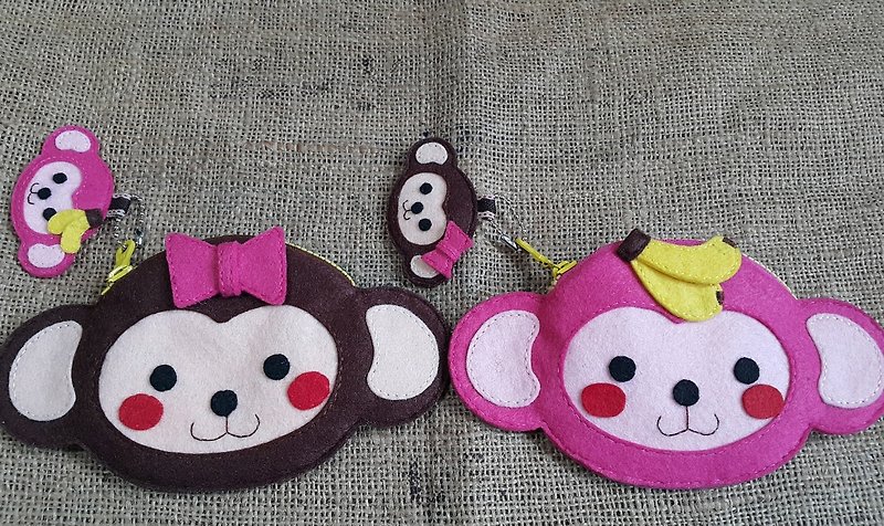 Cute naughty little Q monkey coin purse ((Ticket card or MRT card on the back)) - Other - Other Materials 