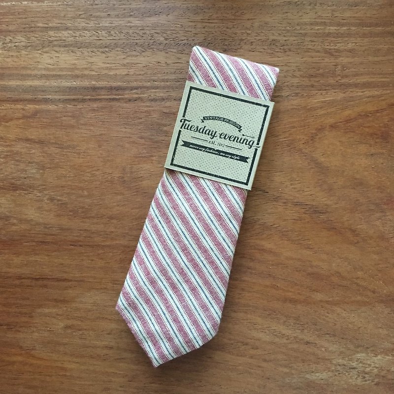 Neck tie Red Stripe - 領帶/領帶夾 - 棉．麻 多色