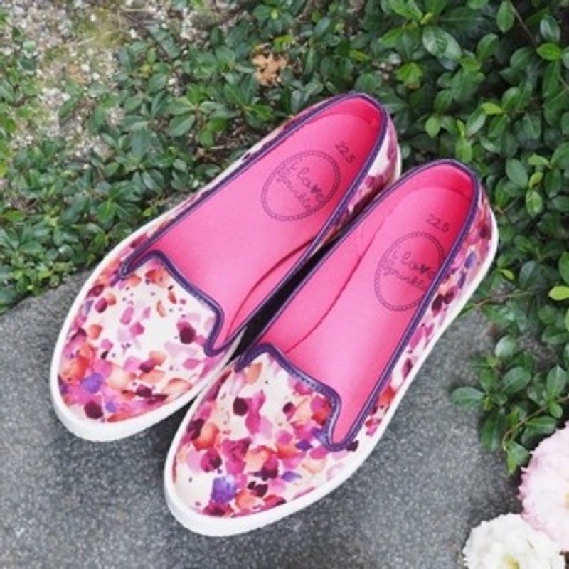 Bella Peach purple Japanese printed Carrefour shoes (adult) - รองเท้าอ็อกฟอร์ดผู้หญิง - ผ้าฝ้าย/ผ้าลินิน สีม่วง