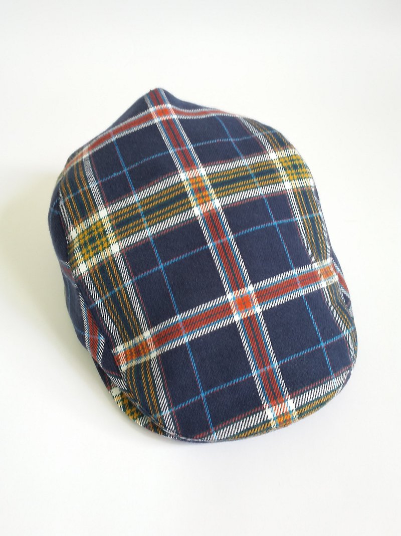 藍色蘇格蘭格纹狩獵帽(Flat Cap) - 帽子 - 棉．麻 藍色