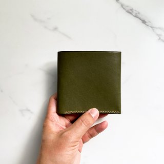 Hand-stitched Vintage Green Bi-material Cowhide Four-Card Short Wallet