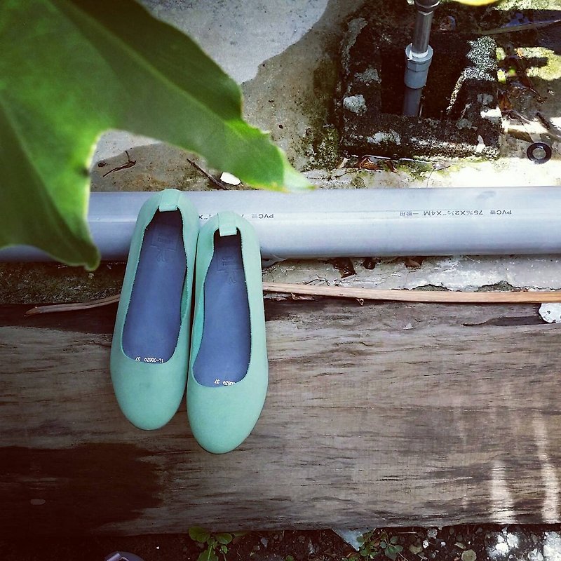 Painted # 955 || like a pair of socks quietly cover the existence of the feet barefoot nearly zero simple flat shoes sneak in 2 cm cream matcha || - Women's Casual Shoes - Genuine Leather Green