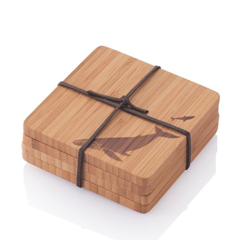 [Bambu] Childlike Pattern Bamboo Coaster - Little Whale (4 Pack) - เครื่องครัว - ไม้ไผ่ สีกากี