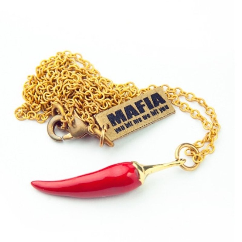 Spicy red pendant in brass with red enamel - Necklaces - Other Metals 