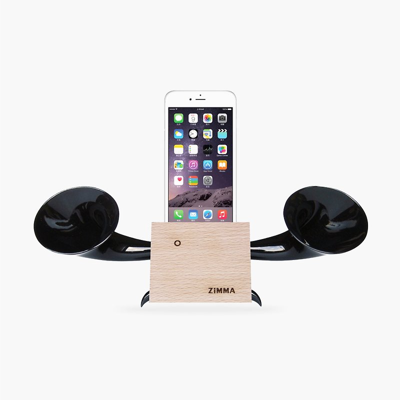 專屬 iPhone系 /Android部分機型使用!ZIMMA立體雙聲道擴音器 - 藍牙喇叭/音響 - 木頭 黑色