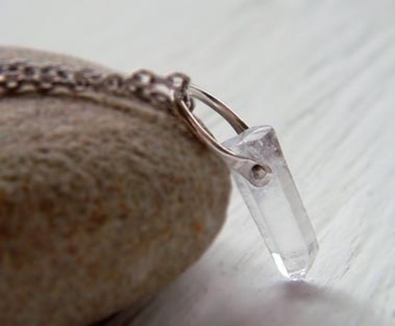 天然寶石(白水晶簇)純銀項鍊 - ネックレス - 宝石 ホワイト