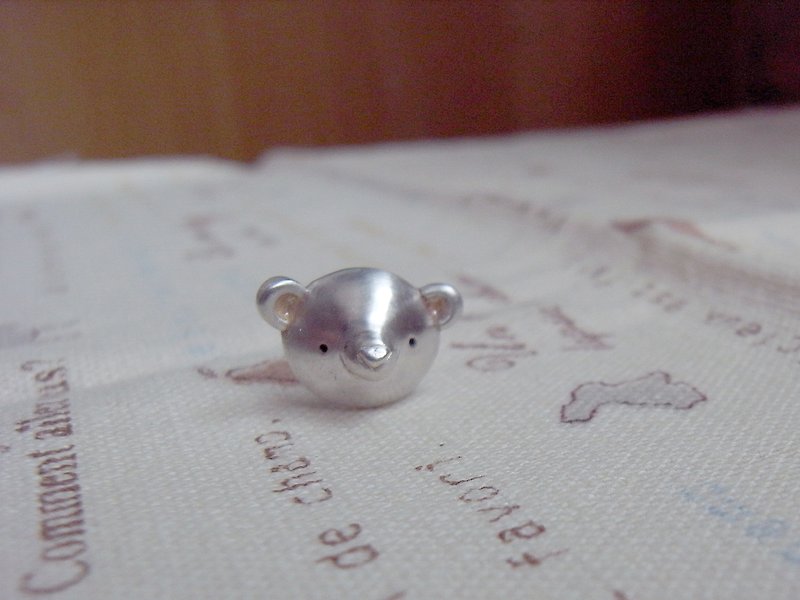 Teddy Bear No.16 Stud Earring--Sterling Silver--Silver Tiny Bear --Cute Bear - Earrings & Clip-ons - Silver Gray