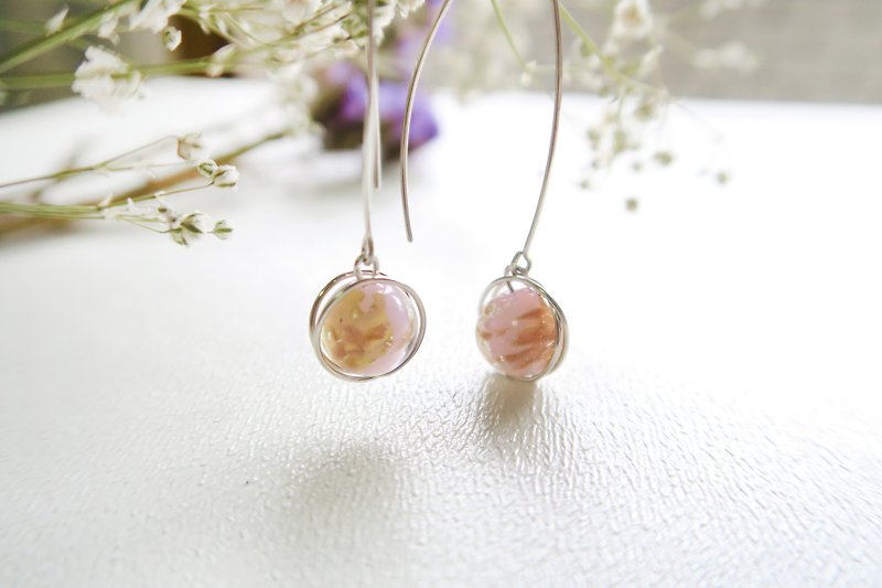 925 Silver Powdered-pink Glitter Colored-glass  Earrings-Sold as a Pair - Earrings & Clip-ons - Sterling Silver Gray