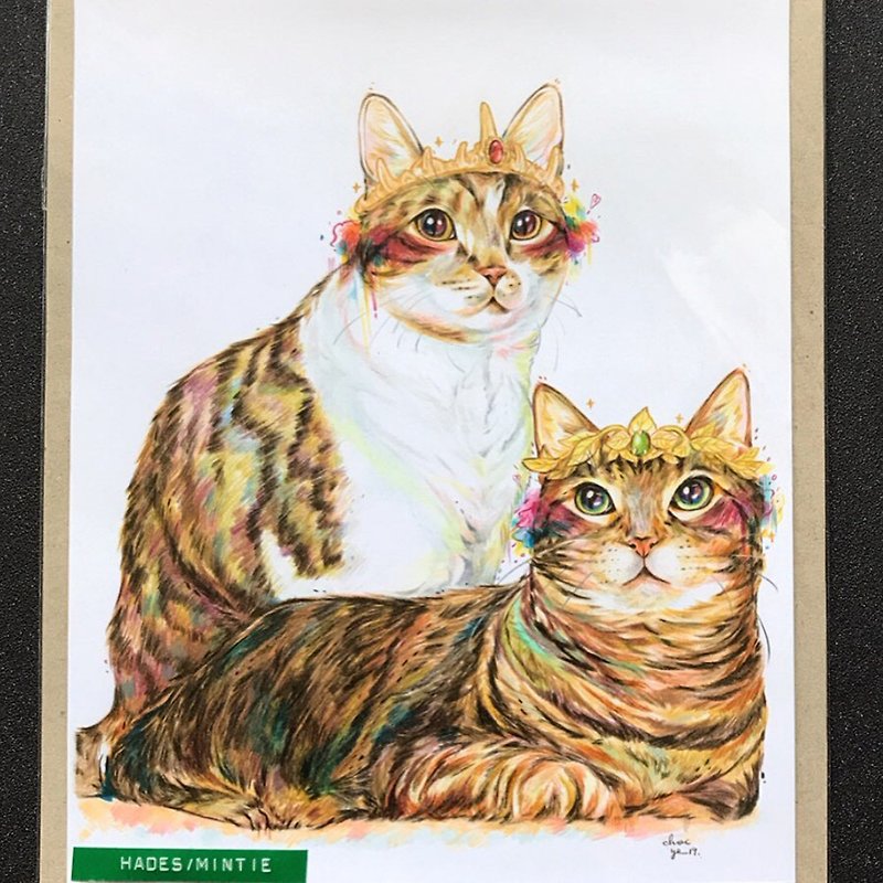 Pet Portrait pet portrait/21x30cm (8x12 inches)/two pieces/color pencil - Customized Portraits - Paper Multicolor
