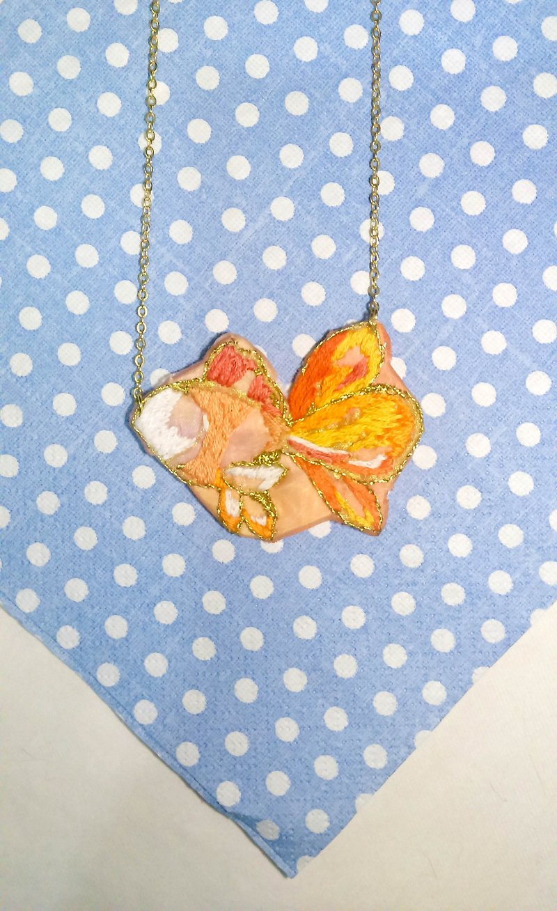 Ryukyu goldfish embroidery hand-painted choker - Necklaces - Thread Orange