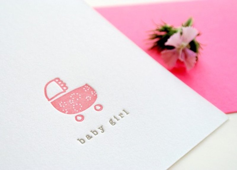 【ONLINE限定】Baby Girl Stroller - Letterpress Baby Announcement ミニカード - カード・はがき - 紙 