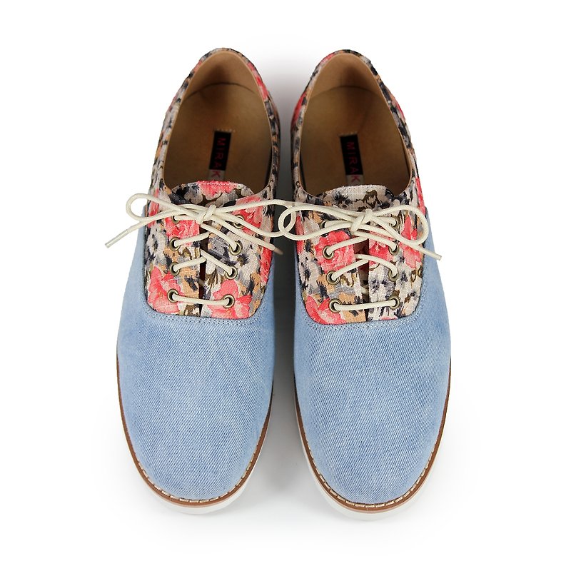 Jeans Flower Classic Sneaker M1107A Fuxia Skyblue - Women's Oxford Shoes - Cotton & Hemp Multicolor