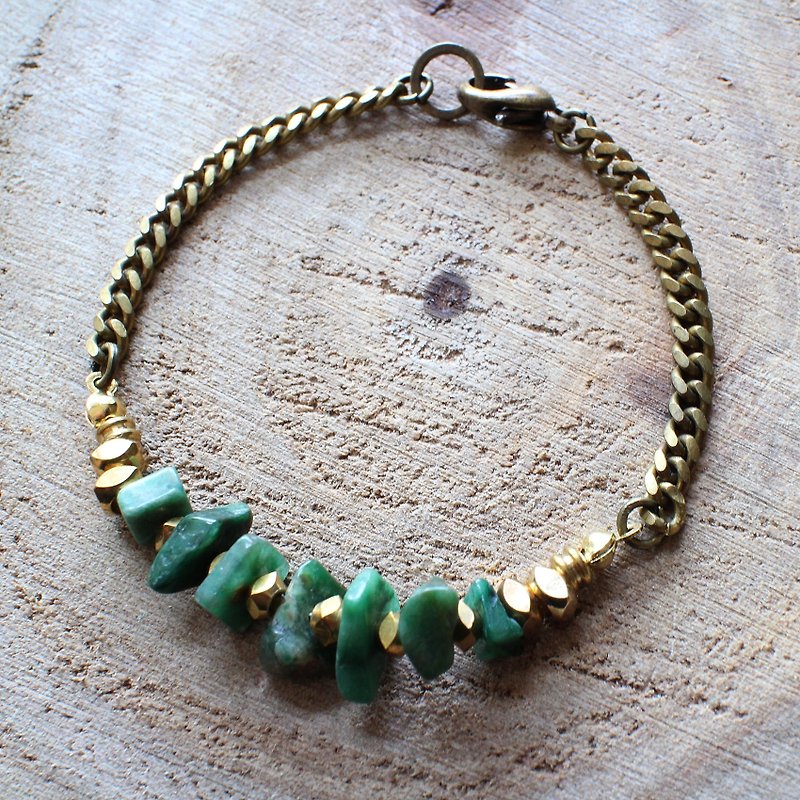 Muse natural wind series NO.105 South Africa Suiyu gravel green brass bracelet - Bracelets - Other Materials Green