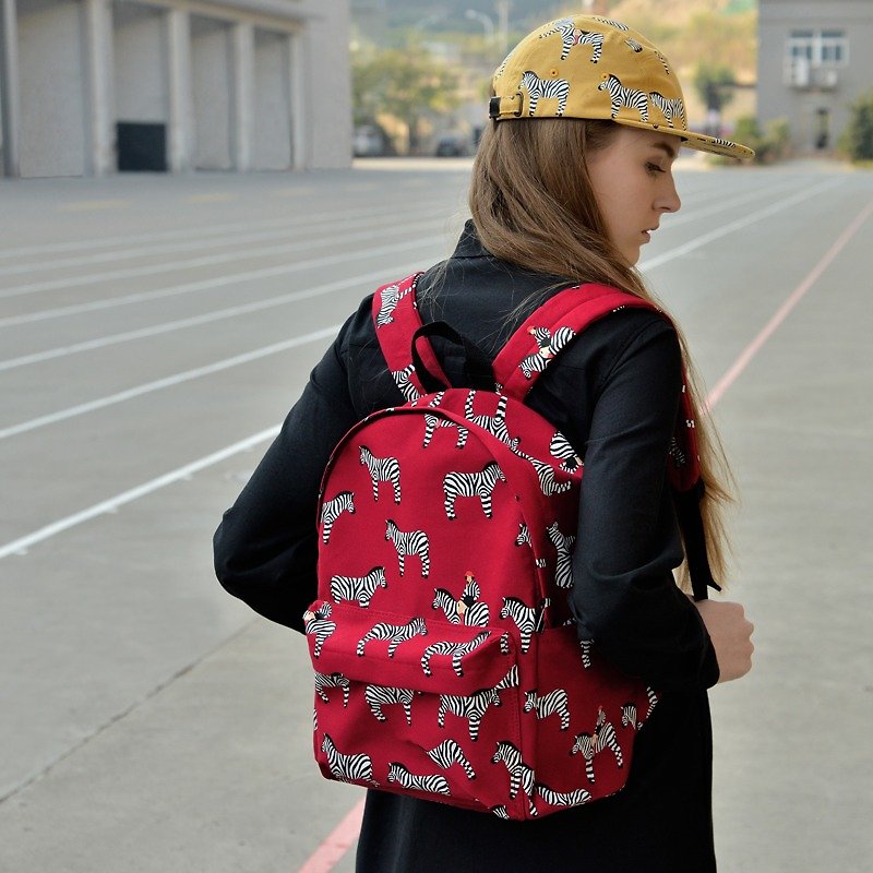 After YIZISTORE shoulder bag backpack shoulder bag canvas printing - Red Zebra - Backpacks - Other Materials Red