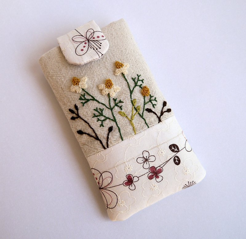 Chamomile embroidery phone bag (M) for 5 inch mobile phone - Other - Other Materials 