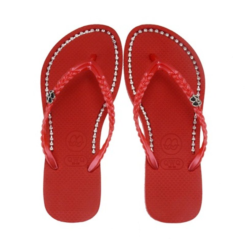 QWQ創意設計人字拖鞋-璀璨面鑽-搖滾紅【BB0011501】 - 女款休閒鞋 - 防水材質 紅色