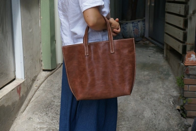 Full leather tote bag (color lack of optional color) - กระเป๋าถือ - หนังแท้ 
