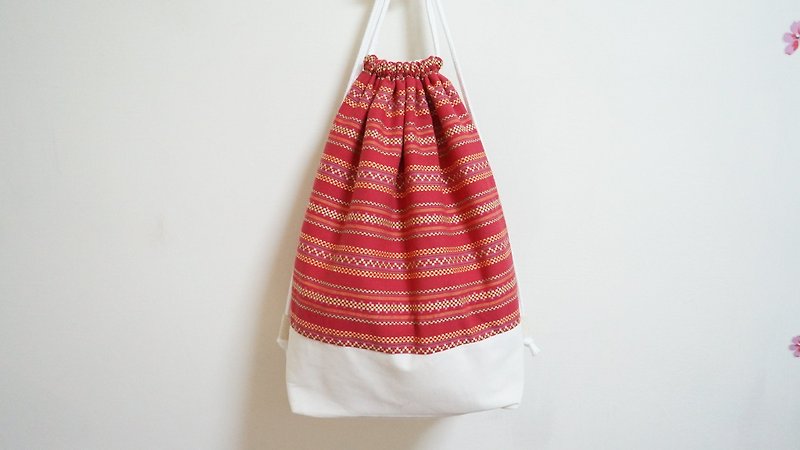 When red meets the white ethnic - Drawstring Bags - Other Materials Red