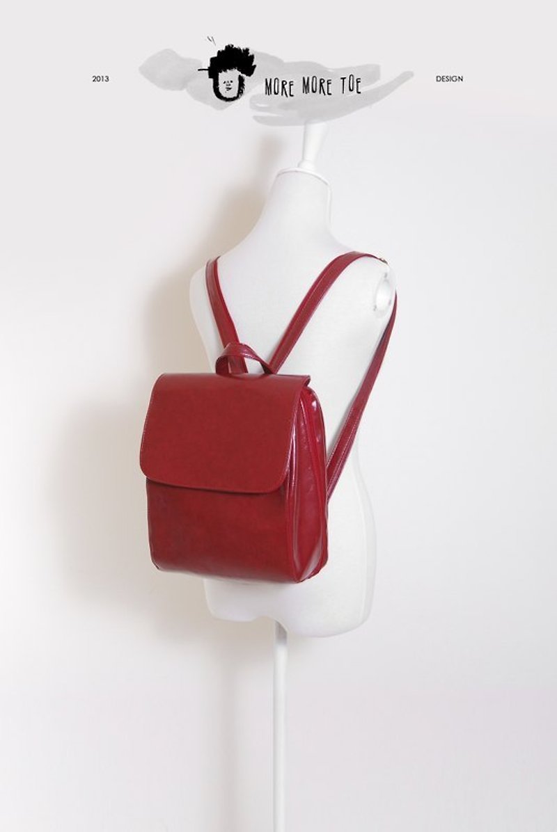 【聖誕禮物】乖寶寶簡單紅色皮革書包 - ショルダーバッグ - 革 レッド
