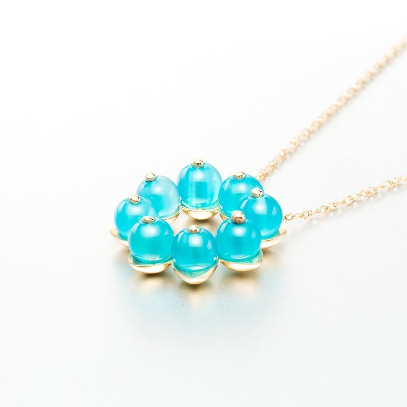 Blue Agate Gold Necklace, March Birthstone Necklace, Light Blue Gemstone Pendant - สร้อยคอทรง Collar - เครื่องประดับ สีน้ำเงิน