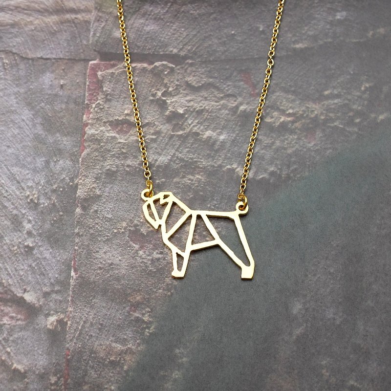 Bouvier Des Flandres Necklace gift for dog lover, Gold Plated, Origami Design - Necklaces - Copper & Brass Gold