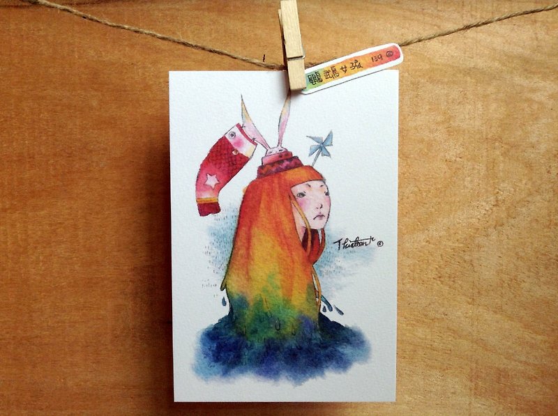 {139} Parrot girl，illustration postcard - การ์ด/โปสการ์ด - กระดาษ สีแดง