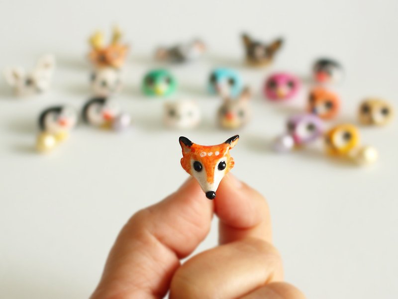 Fox Earring- =single knot earrings - ต่างหู - ดินเผา สีแดง