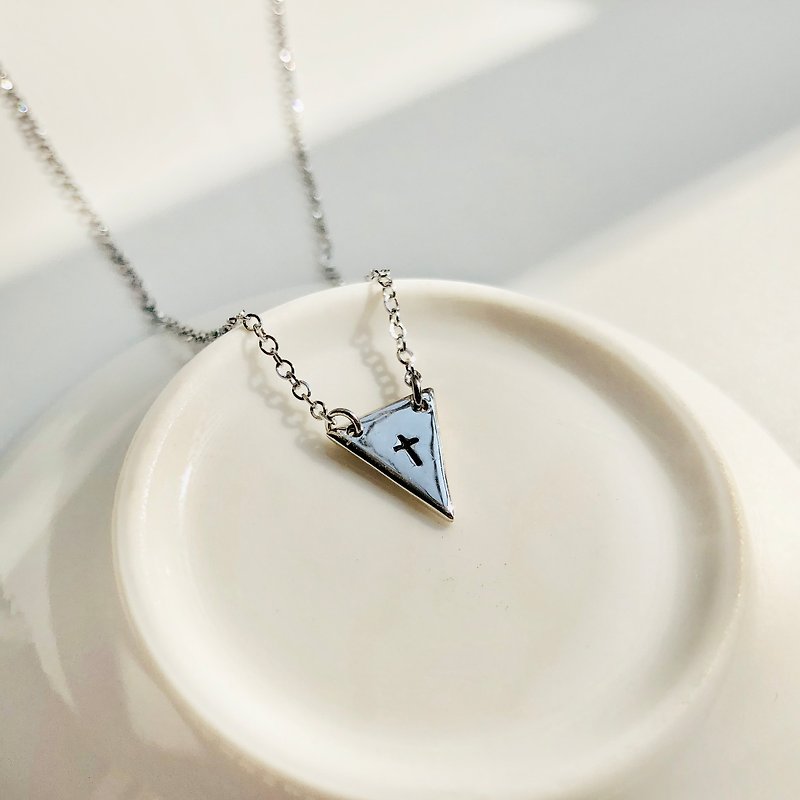 Ohappy customized series. Triangle Sterling Silver Stainless Steel Necklace - สร้อยคอ - เงินแท้ สีใส