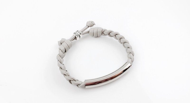 Silver Tube with Gray Braids - Bracelets - Genuine Leather Gray