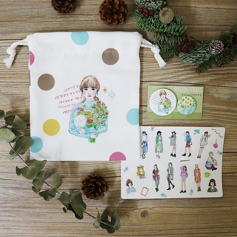 Exchanging gifts (little money) let me accompany you to New Year's Eve Warm Heart Group (forest girl Pouch + sticker + badge) Limited combination - กระเป๋าเครื่องสำอาง - วัสดุอื่นๆ 
