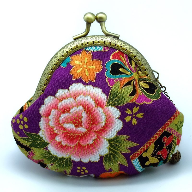 Japanese Kimono Fabric - Small clutch / Coin purse (JS-51) - กระเป๋าใส่เหรียญ - ผ้าฝ้าย/ผ้าลินิน สีม่วง