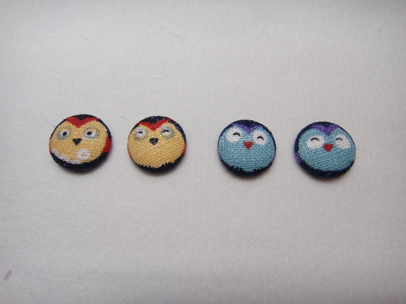 (C) _ owl chick cloth button earrings random shipments [] C22BT / UY24 - Earrings & Clip-ons - Cotton & Hemp 
