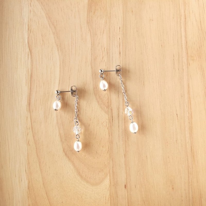 {TomorRong} natural stone freshwater pearl earring - Earrings & Clip-ons - Gemstone White