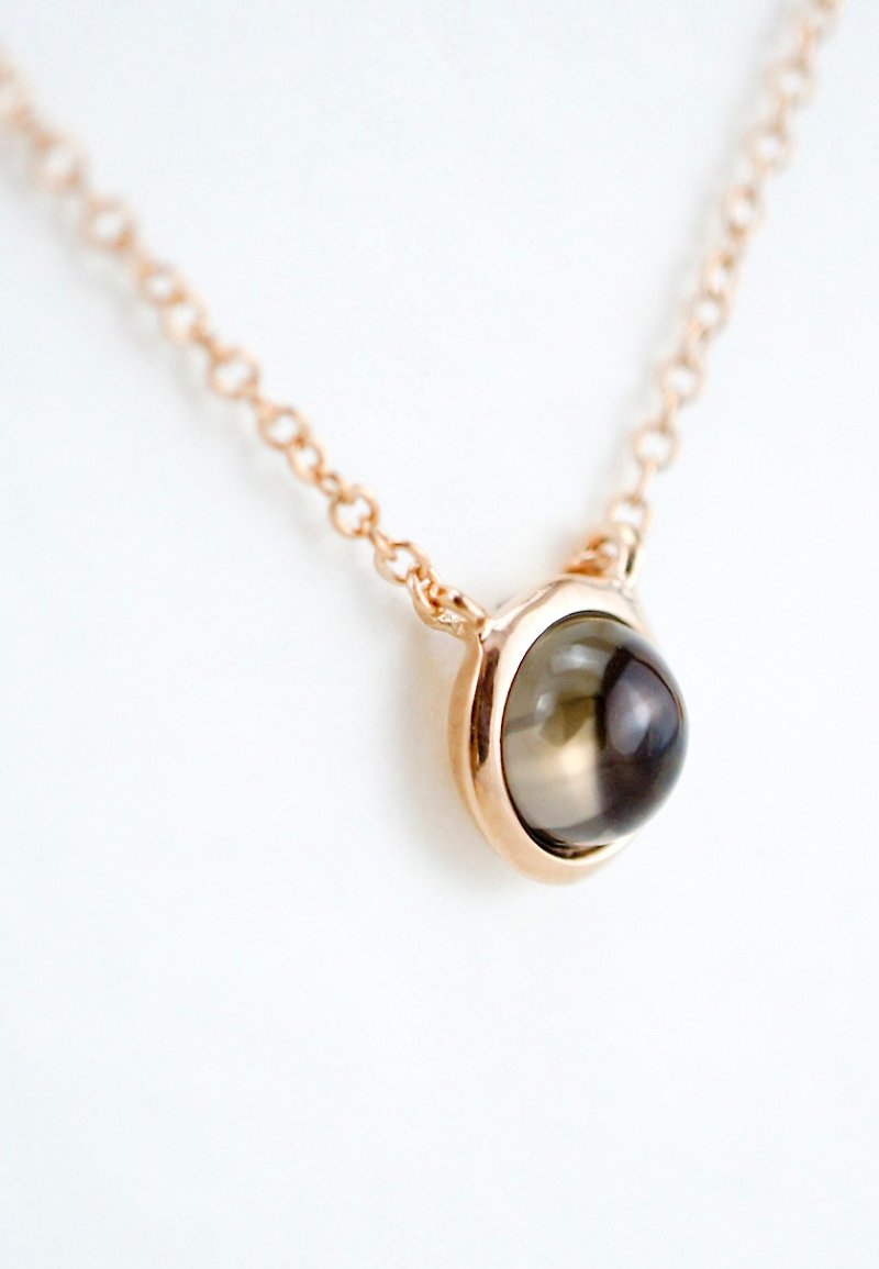 Dot Dot- 6mm Round Cabochon Smokey Quartz 18K Rose Gold Plated Silver Necklace - Necklaces - Gemstone Brown