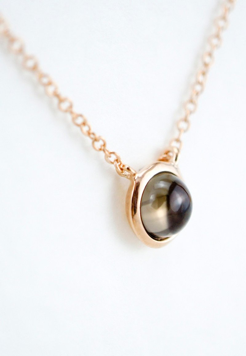 Dot Dot- 6mm Round Cabochon Smokey Quartz 18K Rose Gold Plated Silver Necklace - สร้อยคอ - เครื่องเพชรพลอย สีนำ้ตาล