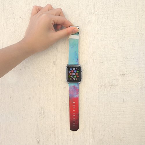 Freshion Apple Watch Series 1 , Series 2, Series 3 - Apple Watch 真皮手錶帶，適用於Apple Watch 及 Apple Watch Sport - Freshion 香港原創設計師品牌 - 紅藍油彩圖紋 62