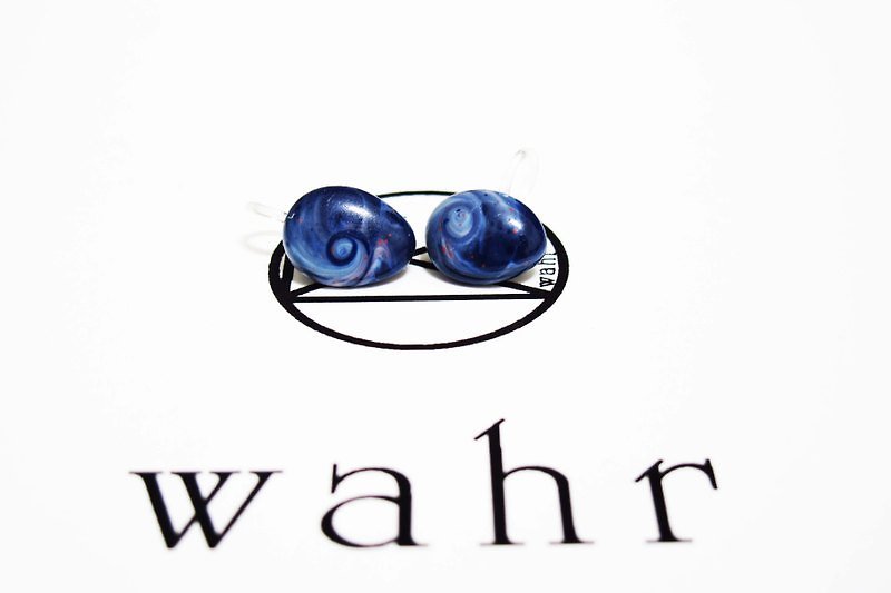 【Wahr】-夾式-水滴狀和粒耳環(一對) - Earrings & Clip-ons - Other Materials Blue