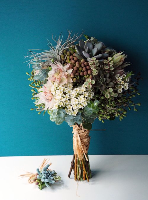 &quot;Bridal bouquet&quot; natural stem customized bridal bouquets (meaty series) + groom boutonniere