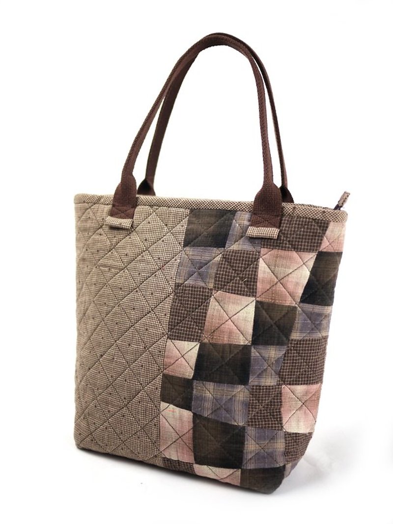 Coffee Plaid handbag --- - Handbags & Totes - Cotton & Hemp Brown