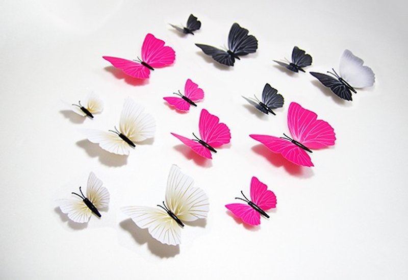3D仿真磁性蝴蝶 素雅三色 12入/組 磁鐵2用 牆壁裝飾 - 牆貼/牆身裝飾 - 塑膠 多色