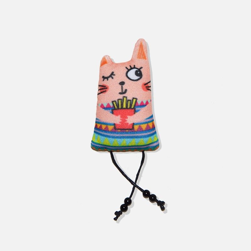 Fries, cat, pin, illustration, dyeing, handmade brooch, gift box - Brooches - Cotton & Hemp Pink