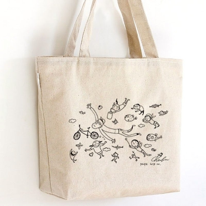 Tote bag-People help me - กระเป๋าแมสเซนเจอร์ - วัสดุอื่นๆ ขาว