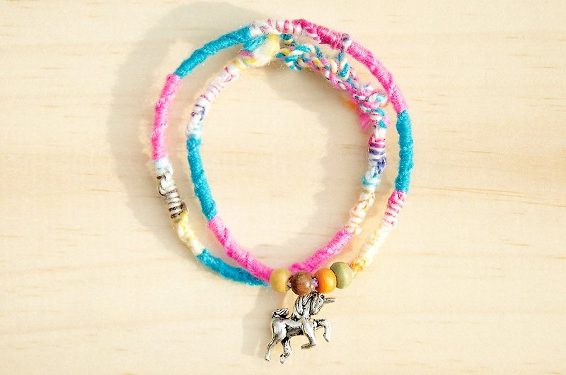 Valentine's Day Gift Birthday Gift Gradient Color Yarn Hand Strap-Unicorn (Designed in Two Circles) - สร้อยข้อมือ - โลหะ หลากหลายสี