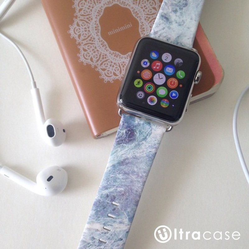 Grey Marble Pattern Printed on Leather watch band for Apple Watch Series 1-5 - อื่นๆ - หนังแท้ 