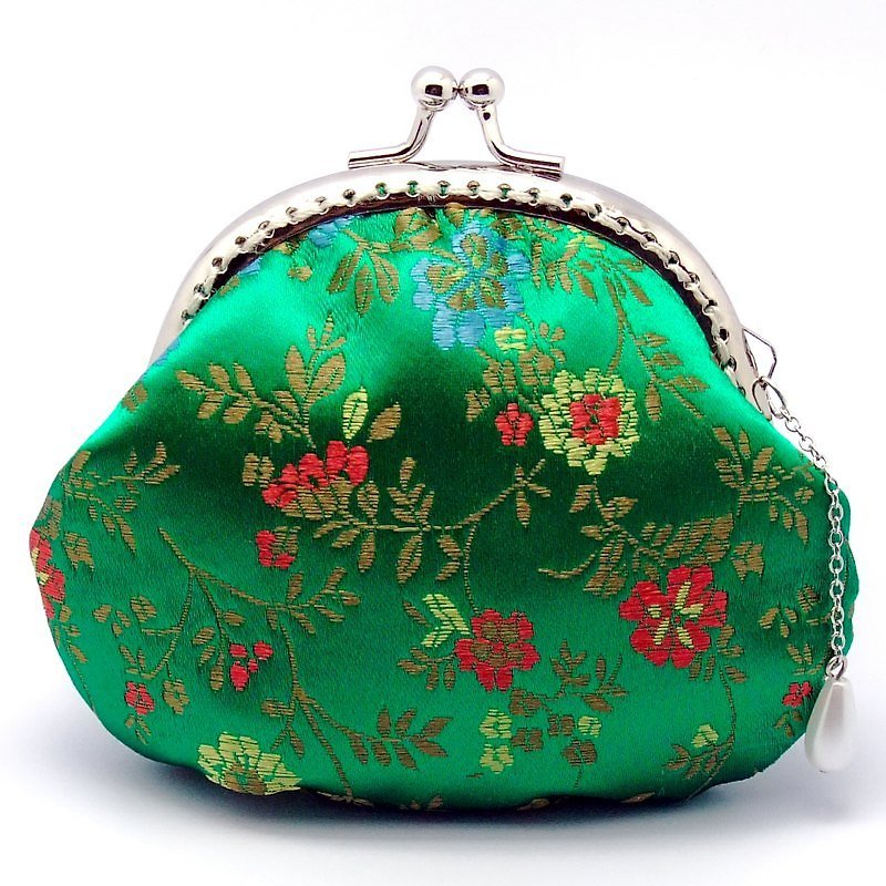 Small clutch / Coin purse (CS-12) - กระเป๋าใส่เหรียญ - ผ้าไหม สีเขียว