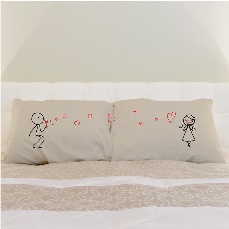 "Love Bubble" Boy Meets Girl couple pillowcase by Human Touch - หมอน - วัสดุอื่นๆ สีกากี