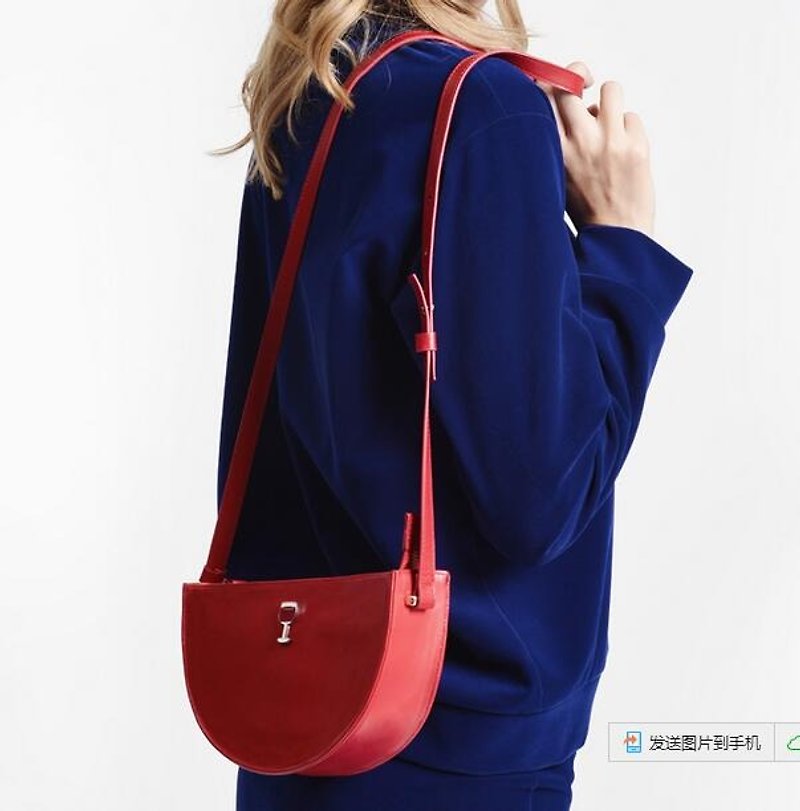 MSKOOK leather satchel metal parts semicircle red (red wine) - กระเป๋าแมสเซนเจอร์ - หนังแท้ สีแดง